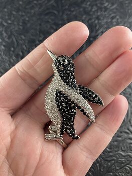 Adorable Black and White Crystal Rhinestone Penguin Brooch Pin and Pendant on Silver Tone #5DutXsUHMcc