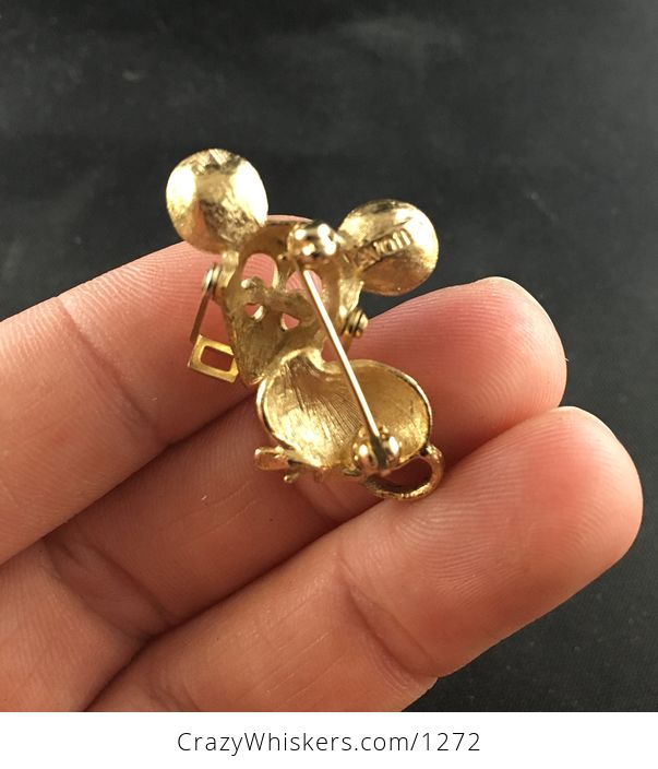 Adorable Vintage Gold Tone Avon Mouse Brooch Pin with Articulated Glasses That Move up and down - #PxJ9q78VKqE-2