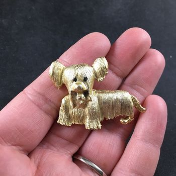 Adorable Vintage Gold Toned Metal Silky Terrier Dog Brooch Pin #9ErRp4LsjQc