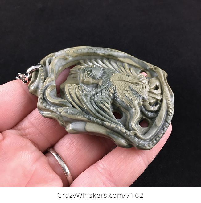 Angel Cat Carved Ribbon Jasper Stone Pendant Jewelry - #rJnPsmny5L4-4