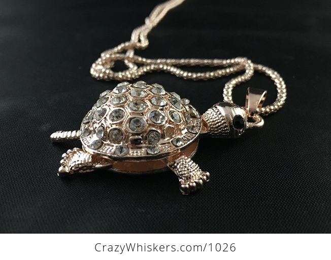 Articulated Rose Gold Tone Rhinestone Tortoise Turtle Pendant - #u9fEVOt4YBM-3