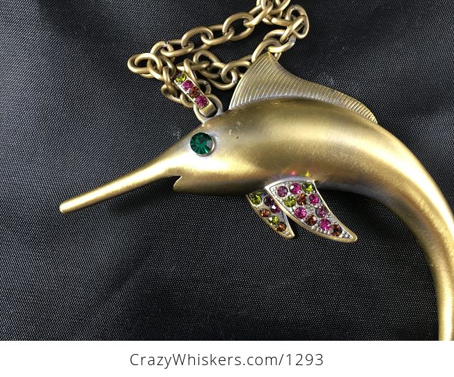 Awesome Huge Jumping Marlin Swordfish Pendant with Moving Tail Fin and Rhinestones - #5dhjiDP9yBA-3
