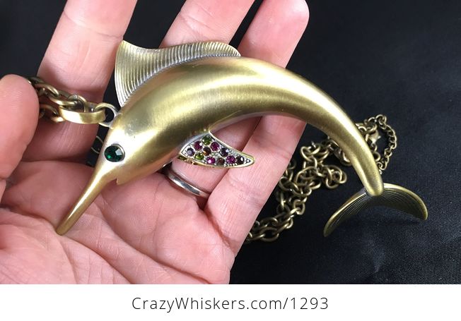 Awesome Huge Jumping Marlin Swordfish Pendant with Moving Tail Fin and Rhinestones - #5dhjiDP9yBA-2