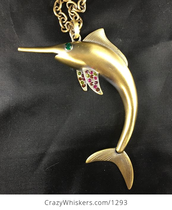 Awesome Huge Jumping Marlin Swordfish Pendant with Moving Tail Fin and Rhinestones - #5dhjiDP9yBA-4