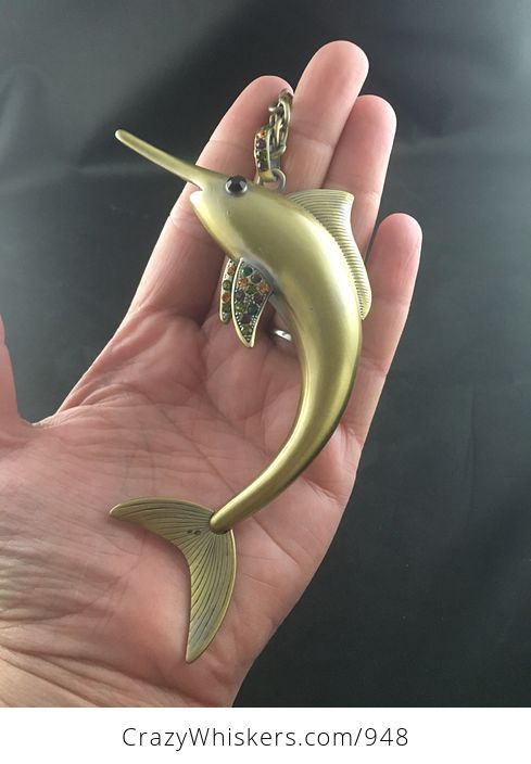 Awesome Jumping Marlin Swordfish Pendant with Moving Tail Fin and Crystal Rhinestones - #GxnRRrPAHW8-1