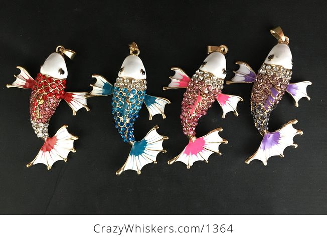 Awesome Red Blue Pink or Purple Koi Carp Fish Rhinestone Pendant with Articulated Moving Side Fins - #AQZsc1S0QkY-2
