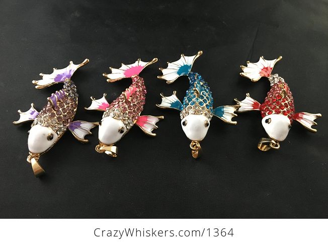 Awesome Red Blue Pink or Purple Koi Carp Fish Rhinestone Pendant with Articulated Moving Side Fins - #AQZsc1S0QkY-3