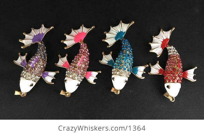 Awesome Red Blue Pink or Purple Koi Carp Fish Rhinestone Pendant with Articulated Moving Side Fins - #AQZsc1S0QkY-1