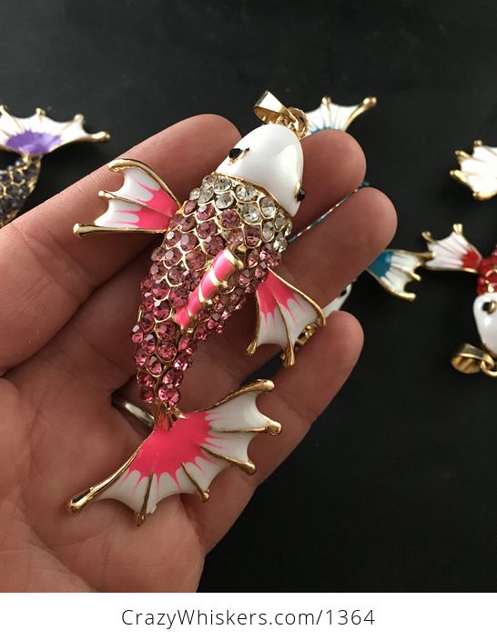 Awesome Red Blue Pink or Purple Koi Carp Fish Rhinestone Pendant with Articulated Moving Side Fins - #AQZsc1S0QkY-4