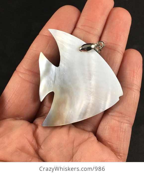 Beautiful Abalone Shell Angelfish Pendant Necklace - #XhAK0QVTTXo-2