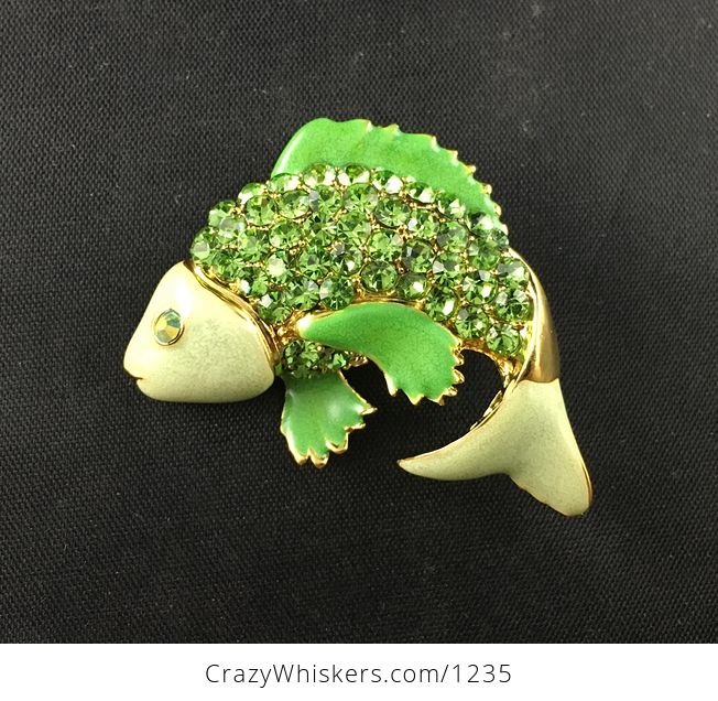 Beautiful Brooch Pin of a Jumping Green Fish with Rhinestones - #JUPKbMeQPgE-2