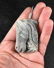 Beautiful Carved Horse Head Ribbon Jasper Stone Pendant with Wire Bail #h0LemjGHsF8