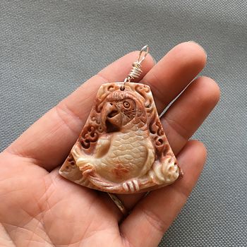 Beautiful Carved Perched Parrot Red Jasper Stone Pendant with Wire Bail #MQmTNJnVzsY