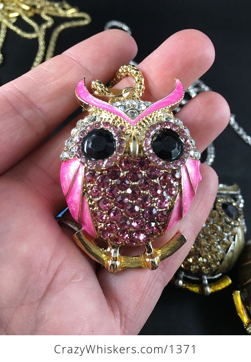 Beautiful Owl Pendant with Rhinestone and Metallic Enamel in Pastel Pink and White Hot Pink Blue Light Brown Dark Brown Gray - #7SuJvQ6MdPw-2