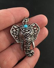 Beautiful Pendant of an Elephant Head with a Blue Stone and Cut Outs in Silver Tone Metal #sV2hIU95LXY