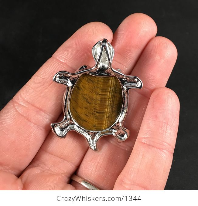 Beautiful Tigers Eye Stone and Silver Tone Pendant Necklace - #uxv5FvB2Ydo-2