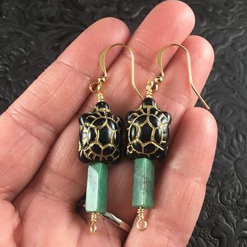 Black and Gold Turtles and African Jade Earrings with Gold Wire #1D2SD56eQ1s