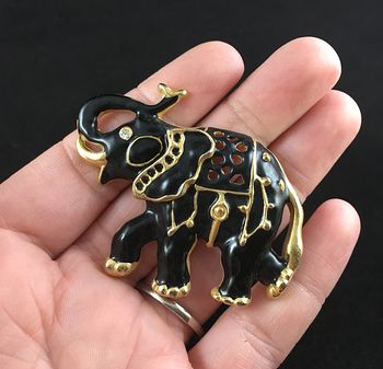 Black and Gold Vintage Elephant Jewelry Brooch Pin #TyyiH7OBmpI
