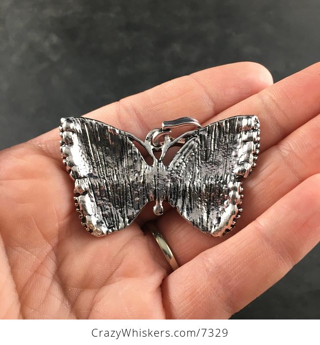 Black and Gray Silver Butterfly Rhinesone and Pearlescent Enamel Jewelry Necklace Pendant - #IFPqyydHys0-5