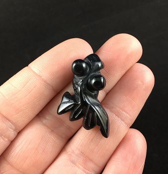 Black Carved Agate Goldfish Jewelry Pendant #4FfA8jmSUXg