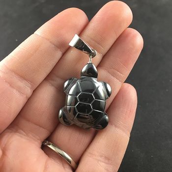 Black Carved Magnetic Hematite Stone Turtle Pendant #sjfG7czd5vw