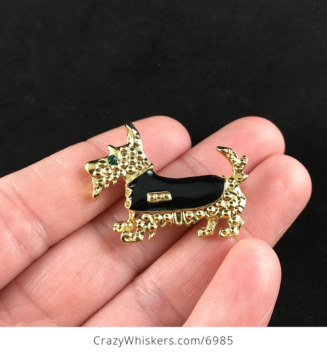 Black Enamel and Golden Scottie Scottish Terrier Dog Animal Jewelry Brooch Pin - #uaFAOmYhUwI-1