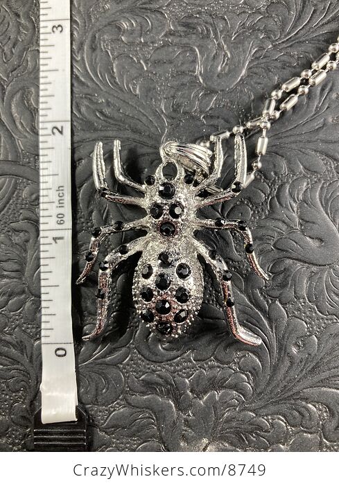 Black Rhinestone and Silver Tone Tarantula Spider Pendant Necklace Jewelry - #QG55GeFj9dc-4