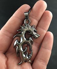 Black Stainless Steel Shiny Tribal Dragon with a Design on the Front #98WhpP9f550