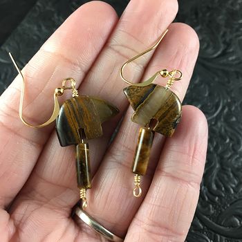 Brown Tiger Eye Bear Earrings with Gold Wire #5Taea5FojQY