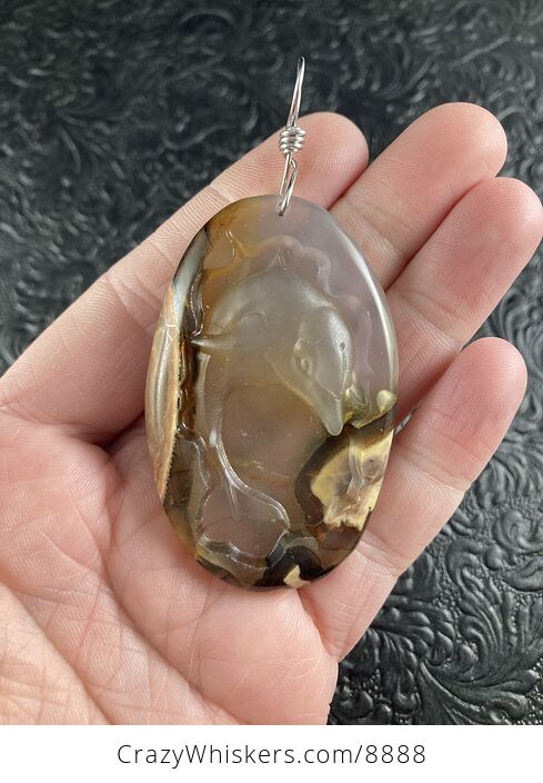 Carved Agate Jumping Dolphin Stone Jewelry Pendant - #rQmFy3UpPxM-1