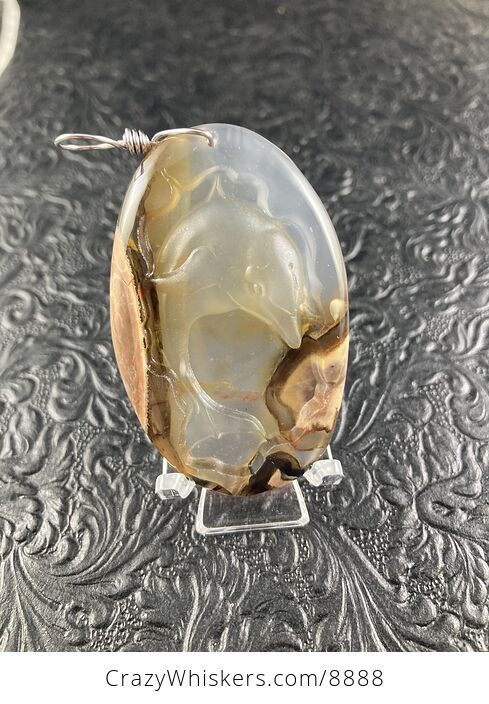 Carved Agate Jumping Dolphin Stone Jewelry Pendant - #rQmFy3UpPxM-6