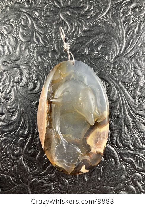 Carved Agate Jumping Dolphin Stone Jewelry Pendant - #rQmFy3UpPxM-4