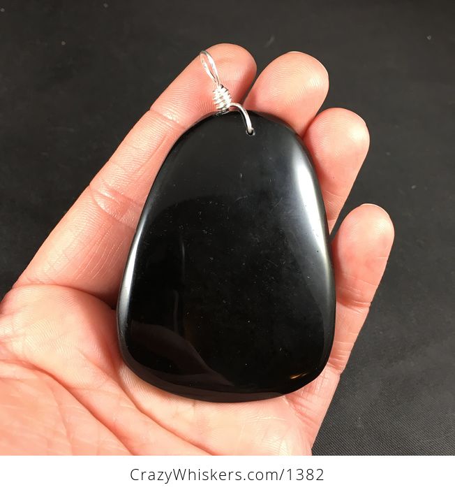Carved Black Obsidian Jade Stone Mamma and Baby Panda and Bamboo Pendant with Silver Plated Wire Wrap Bail - #IjT4gmTQTrU-2