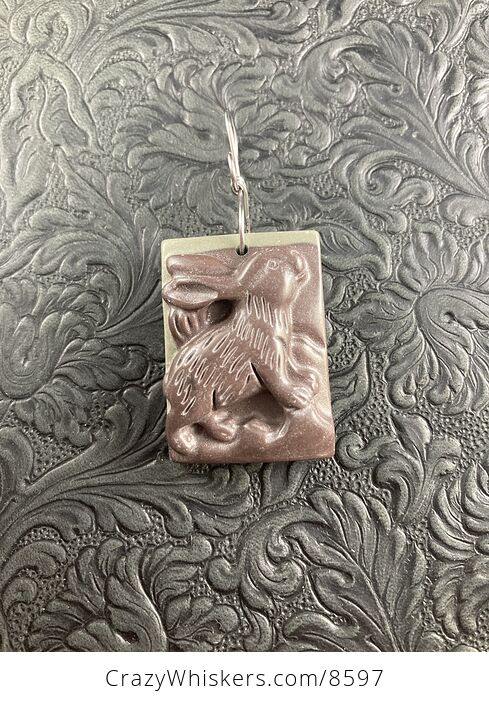 Carved Bunny Rabbit Jasper Stone Pendant Jewelry - #3hh2PY8f4Jw-2