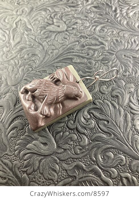 Carved Bunny Rabbit Jasper Stone Pendant Jewelry - #3hh2PY8f4Jw-4