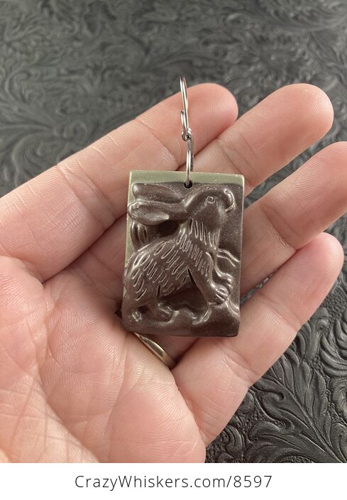 Carved Bunny Rabbit Jasper Stone Pendant Jewelry - #3hh2PY8f4Jw-1