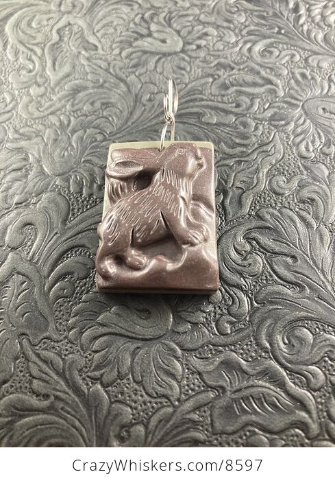 Carved Bunny Rabbit Jasper Stone Pendant Jewelry - #3hh2PY8f4Jw-3