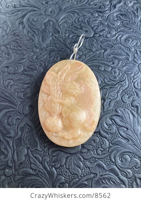 Carved Bunny Rabbit Jasper Stone Pendant Jewelry Ornament Mini Art - #HPYbQpgBtxU-5