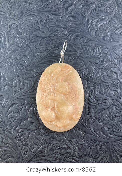 Carved Bunny Rabbit Jasper Stone Pendant Jewelry Ornament Mini Art - #HPYbQpgBtxU-2
