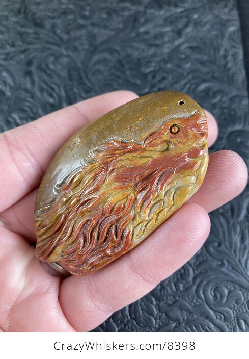 Carved Chameleon Lizard and Phoenix in Misty Mountain Jasper Stone Jewelry Pendant - #NnWurvHMJw0-2