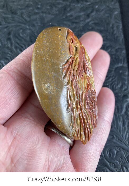 Carved Chameleon Lizard and Phoenix in Misty Mountain Jasper Stone Jewelry Pendant - #NnWurvHMJw0-3