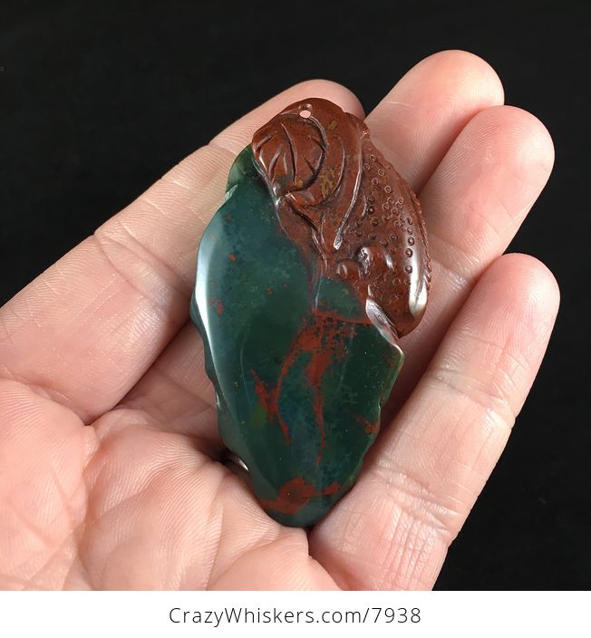 Carved Chameleon Lizard on a Rose in Indian Agate Stone Jewelry Pendant - #T20NaR3cJMI-6