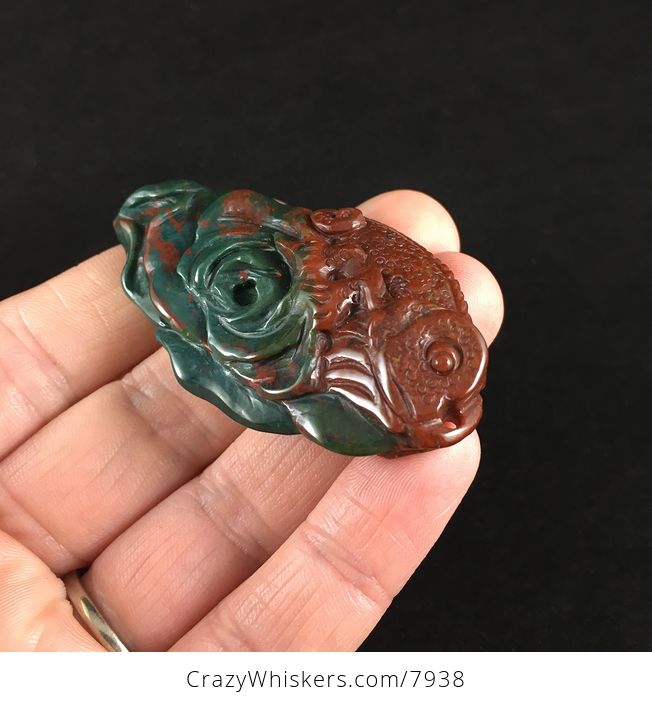 Carved Chameleon Lizard on a Rose in Indian Agate Stone Jewelry Pendant - #T20NaR3cJMI-4