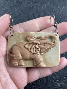 Carved Elephant Jasper Stone Jewelry Pendant Mini Art Ornament #a7mW9OPvc7M