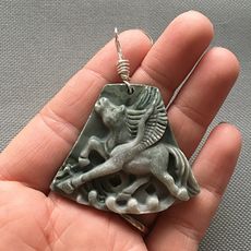 Carved Flying Winged Pegasus Horse Ribbon Jasper Stone Pendant with Wire Bail #TMiVU7tnF10