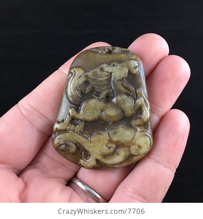 Carved Horse Chinese Jade Stone Pendant Jewelry - #ah0Nd9kki0Y-1