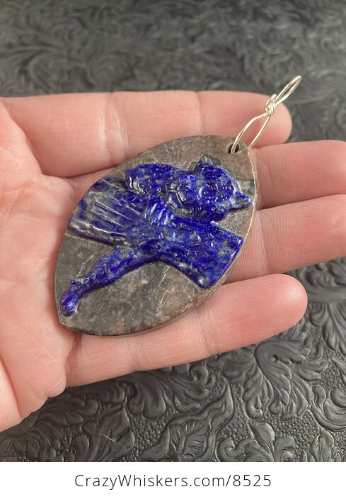 Carved Leopard Resting in a Tree in Lapis Lazuli over Rhodonite Stone Jewelry Pendant - #iQz0l7s2Myk-2