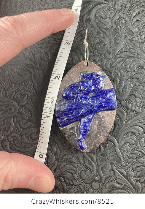 Carved Leopard Resting in a Tree in Lapis Lazuli over Rhodonite Stone Jewelry Pendant - #iQz0l7s2Myk-5