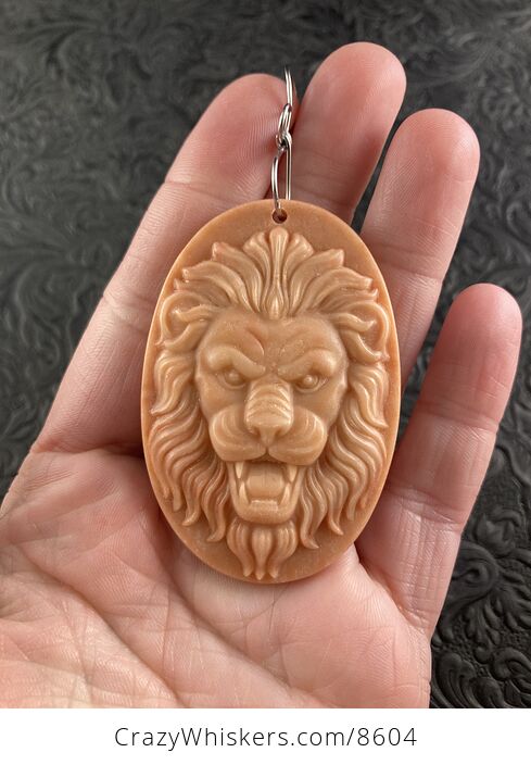 Carved Male Lion Big Cat in Red Jasper Stone Pendant Jewelry - #3QzMNa25f3Q-1
