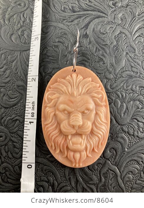 Carved Male Lion Big Cat in Red Jasper Stone Pendant Jewelry - #3QzMNa25f3Q-6